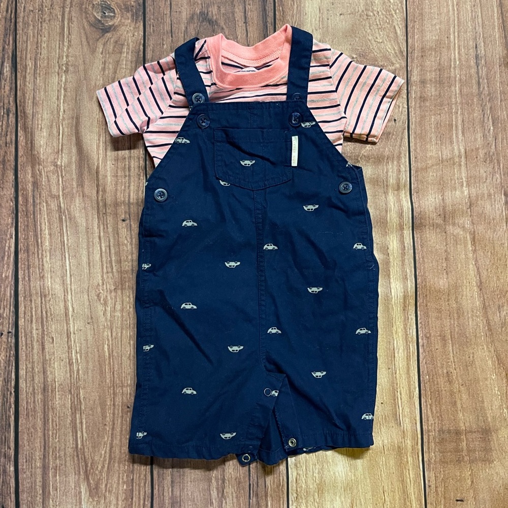 Carter's Overalls 2-Piece Striped Shirt & Cars Overalls